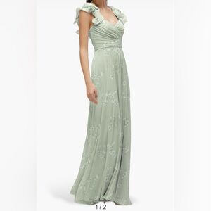 NWOT After Six Style 1584 Ruffle Chiffon Mint Floral Gown, Size 14